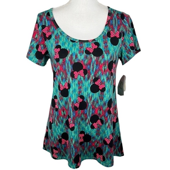 LulaRoe Disney Minnie Mouse Print Green & Black Short Sleeve Top Size XS New! - Picture 1 of 7